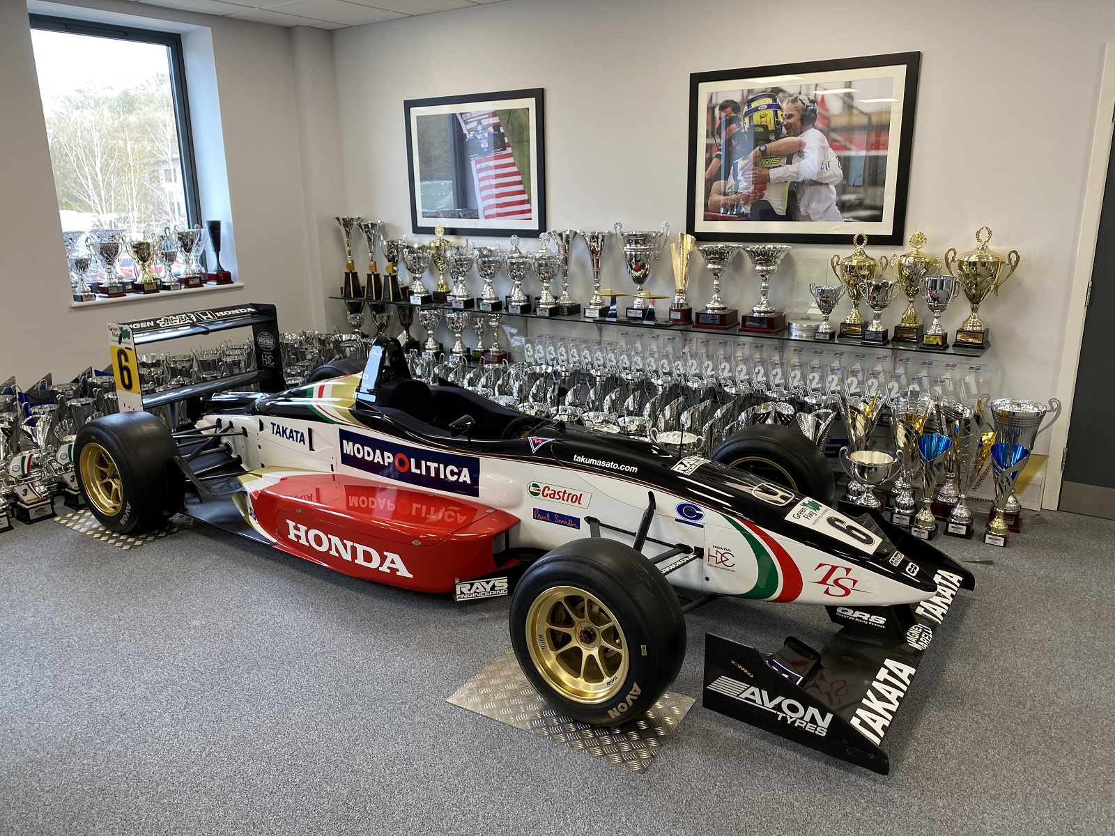 Inside the trophy room of Carlin Motorsport, a client of WemTech